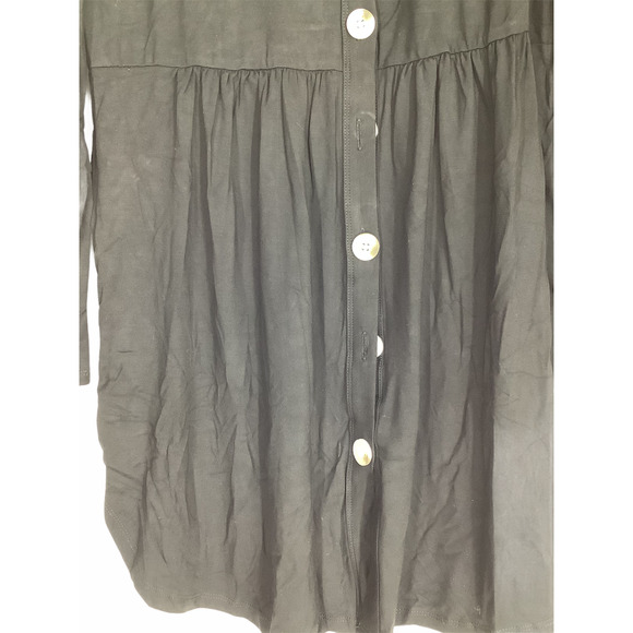 Solid Black Long Sleeve Button Down Mini Dress - Picture 3 of 6